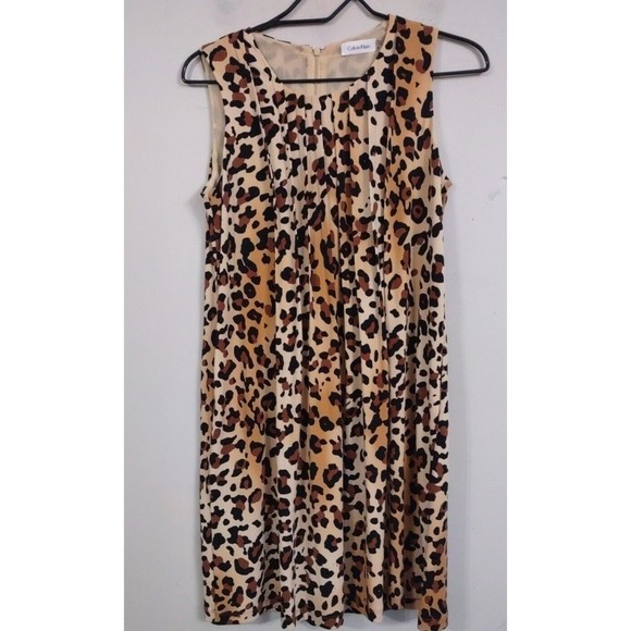 Calvin Klein Cheetah Print Pleated Sleeveless Dress Size 4 - Picture 1 of 7